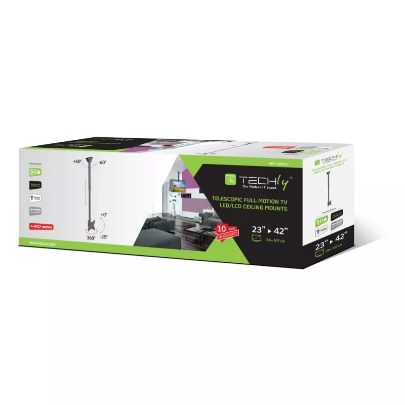 Techly teleskopický stropný držiak do 1,6 m LED TV LCD 23-42 palcov ICA-CPLB 922L