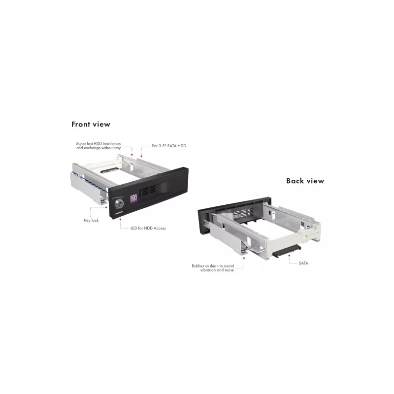 ICY BOX IB-168SK-B vyberateľný rám bez šuplíka pre SATA HDD 3,5″ do pozície 5,25″ (13,3 cm), so zámkom, čierny