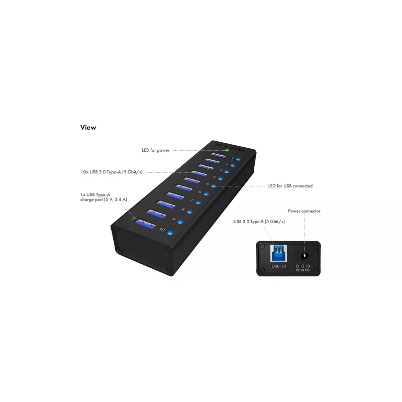 ICY BOX IB-AC6110 USB 3.2 Gen 1 (3.1 Gen 1) Type-B 5000 Mbit/s čierny