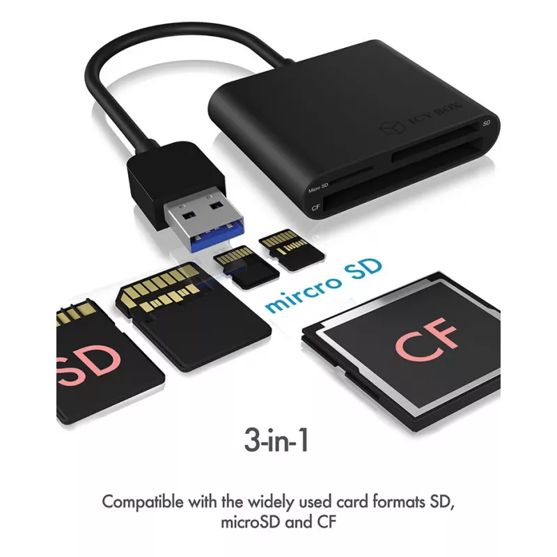 ICY BOX IB-CR301-U3 čítačka kariet USB 3.2 Gen 1 (3.1 Gen 1) čierny