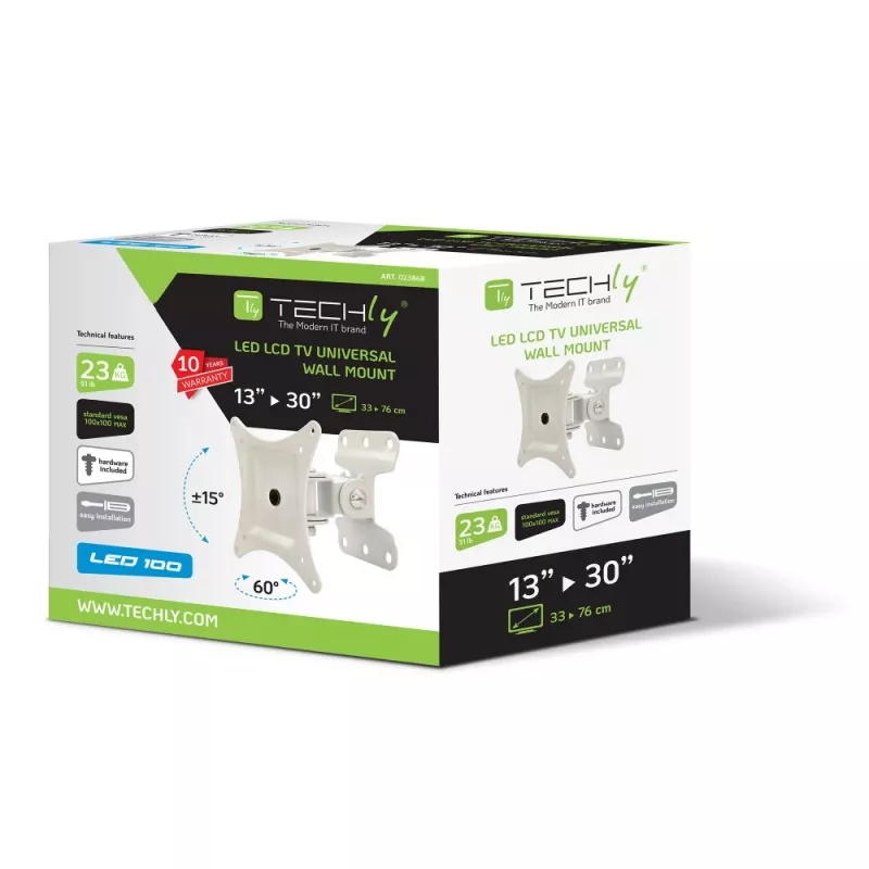 Techly nástenný držiak pre LCD LED 13-30 palcov, plne pohyblivý, biely
