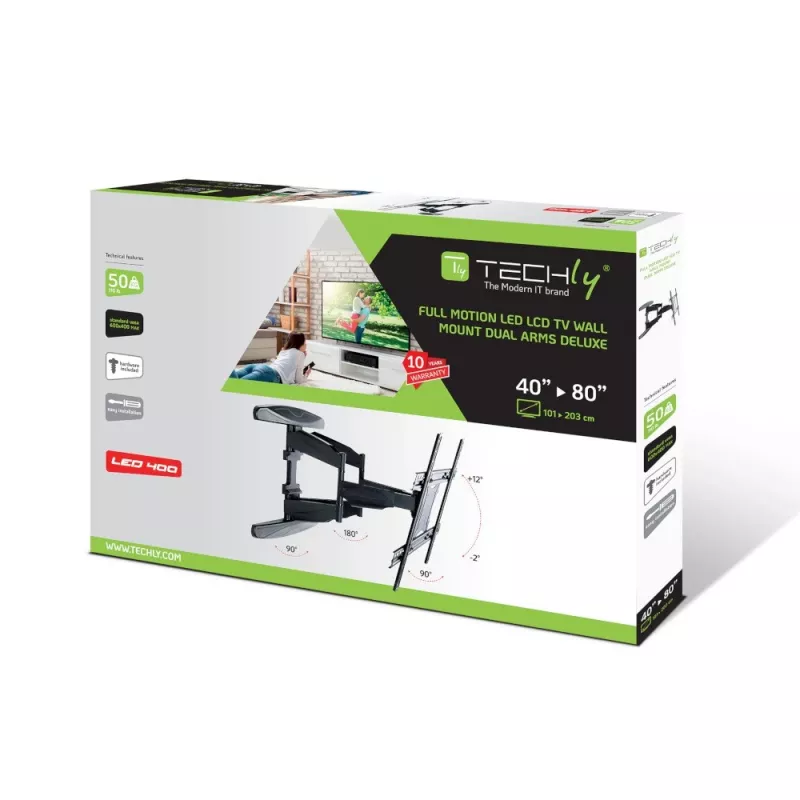 Techly 40-80 ultra tenký plne pohyblivý nástenný držiak na LCD TV čierna“ ICA-PLB 172L