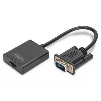 DIGITUS VGA na HDMI konvertor + audio (3,5mm) Full HD (1080p), typ kábla 15cm čierny