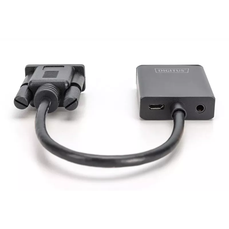 DIGITUS VGA na HDMI konvertor + audio (3,5mm) Full HD (1080p), typ kábla 15cm čierny