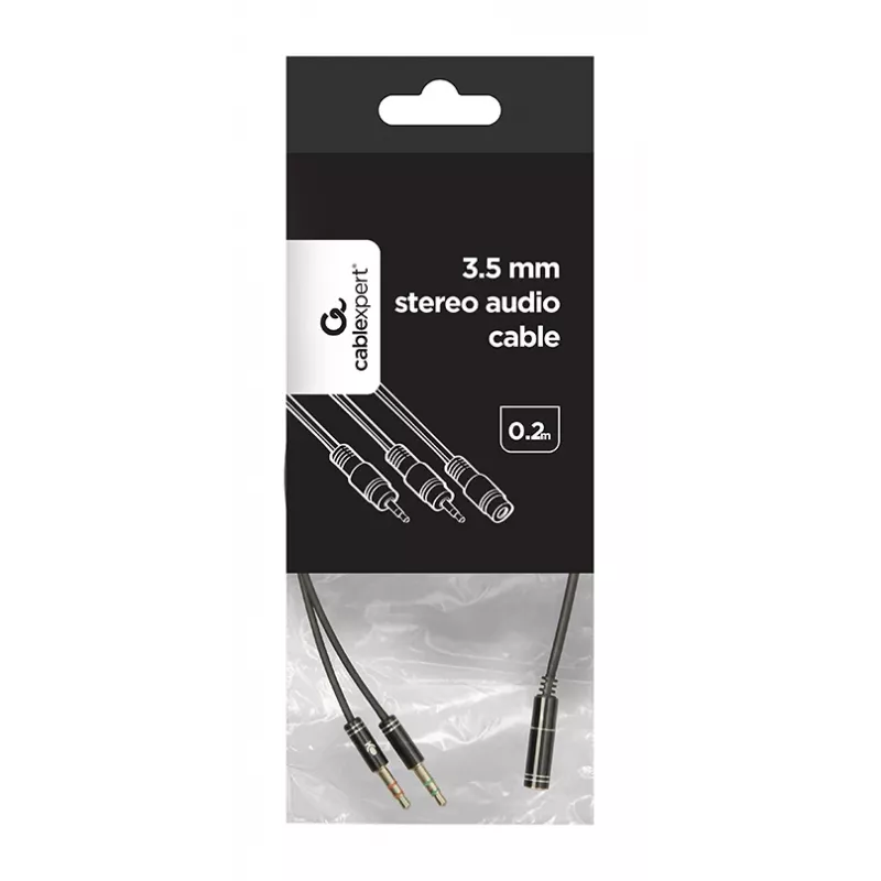 Audio adaptér Gembird CCA-418M 3,5 mm konektor samica na 2×3,5 mm konektor samec, 0,2 m, čierny