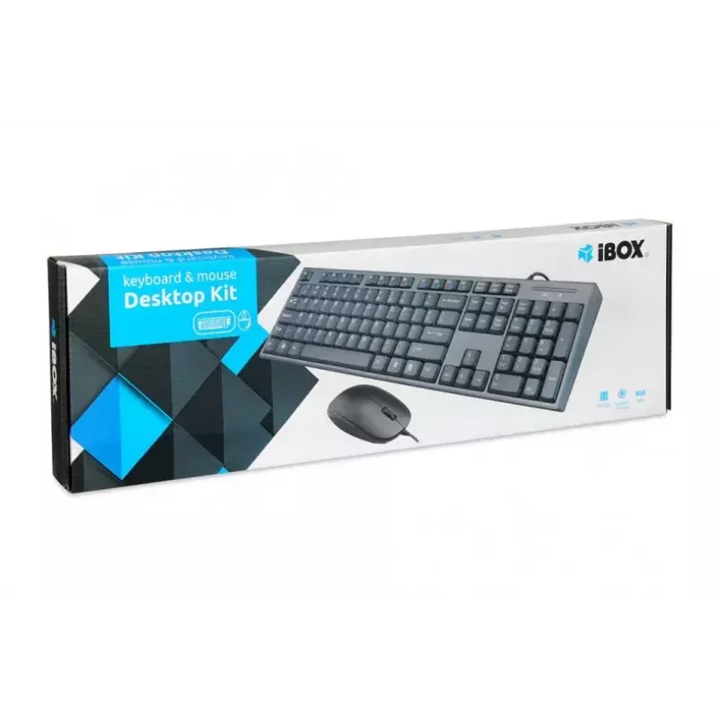 Káblová súprava klávesnice a myši IBOX IKMS606 — Full-Size-QWERTY-UK-anglická klávesnica, USB, čierna, myš 800 DPI