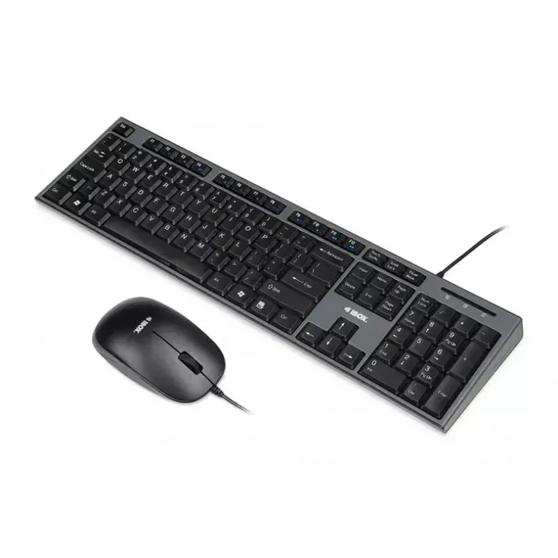 Káblová súprava klávesnice a myši IBOX IKMS606 — Full-Size-QWERTY-UK-anglická klávesnica, USB, čierna, myš 800 DPI