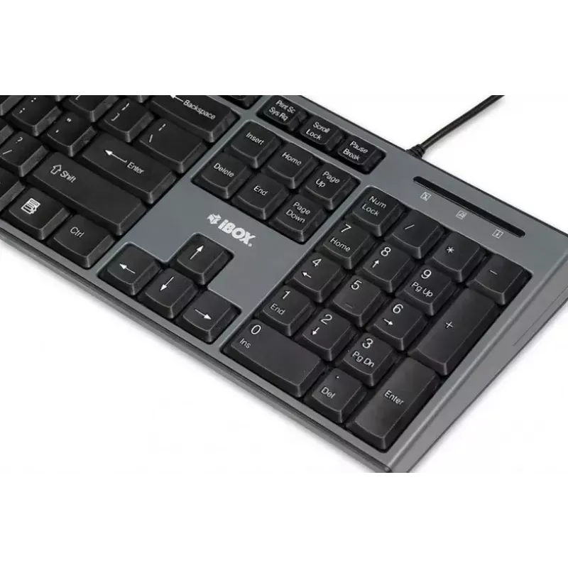 Káblová súprava klávesnice a myši IBOX IKMS606 — Full-Size-QWERTY-UK-anglická klávesnica, USB, čierna, myš 800 DPI