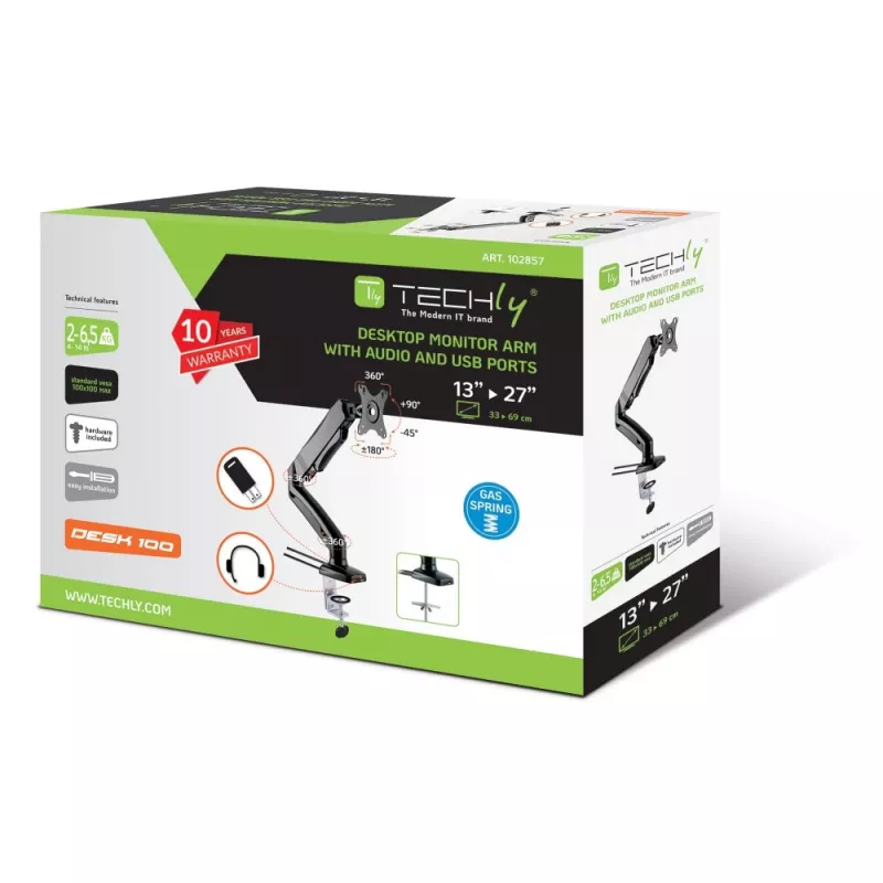 Techly ICA-LCD 514 držiak monitora / stojan 68,6 cm (27 palcov) na stôl čierny
