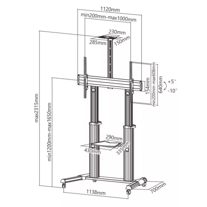 Techly ICA-TR24 mobilný stojan na TV, 60 – 100 palcov, 100 kg, s policami