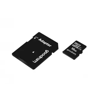 MicroSDHC pamäťová karta GOODRAM 16 GB Class 10 UHS-I (U1), čítanie 100 MB/s, zápis 10 MB/s, magneticky chránená, so SD adaptérom