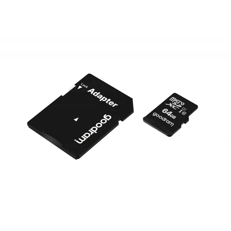 MicroSDXC pamäťová karta GOODRAM 64 GB UHS-I Class 10 (U1), rýchlosť čítania 100 MB/s, rýchlosť zápisu 10 MB/s, s SD adaptérom, čierna