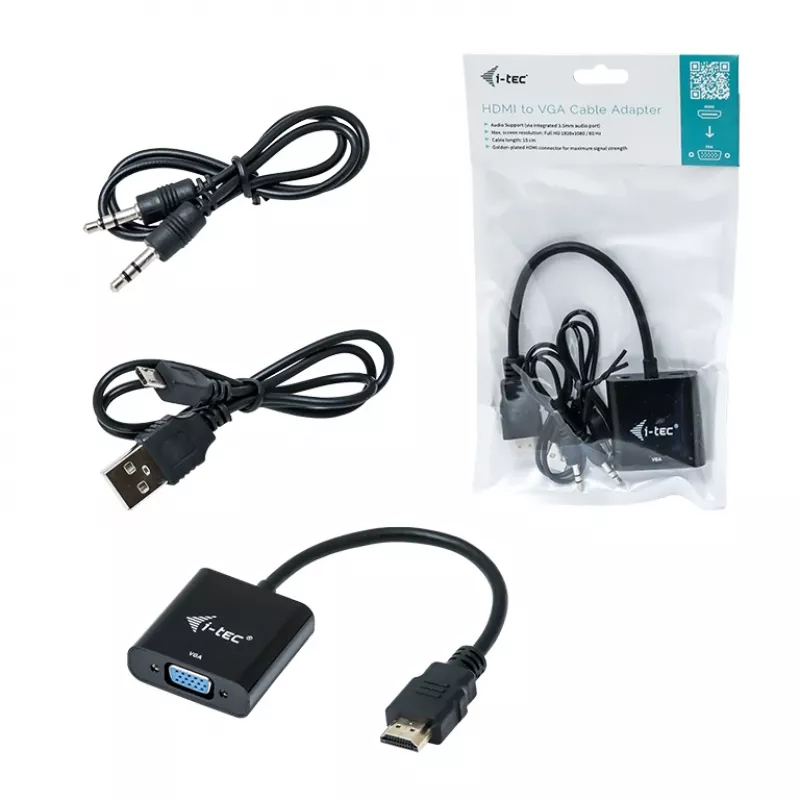 i-tec HDMI na VGA kábel adaptér, 0.15 m, HDMI, VGA, samec, samica, 1920 x 1080 pixels
