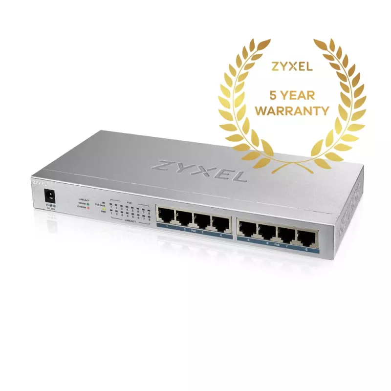 Zyxel GS1008HP neupravovaný Gigabit Ethernet (10/100/1000) Power over Ethernet (PoE) sivý