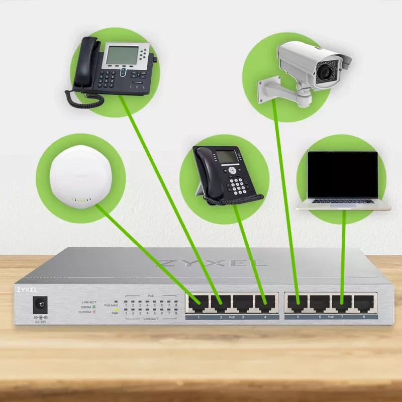 Zyxel GS1008HP neupravovaný Gigabit Ethernet (10/100/1000) Power over Ethernet (PoE) sivý