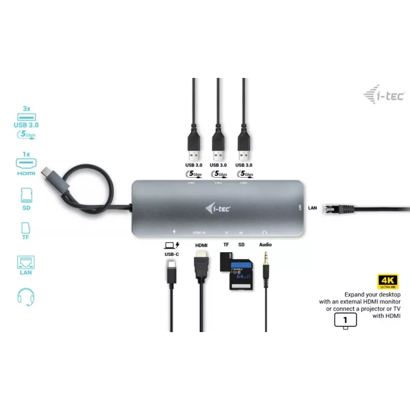 Dokovacia stanica i-tec Metal USB-C Nano Docking Station 4K HDMI LAN Power Delivery 100 W