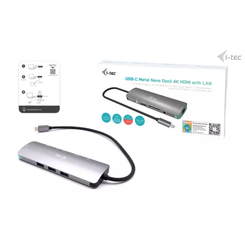 Dokovacia stanica i-tec Metal USB-C Nano Docking Station 4K HDMI LAN Power Delivery 100 W