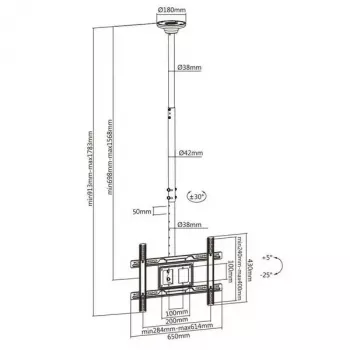 Stropný držiak MACLEAN MC-803 pre LED/LCD monitory 23–100 palcov do 50 kg VESA 600×400