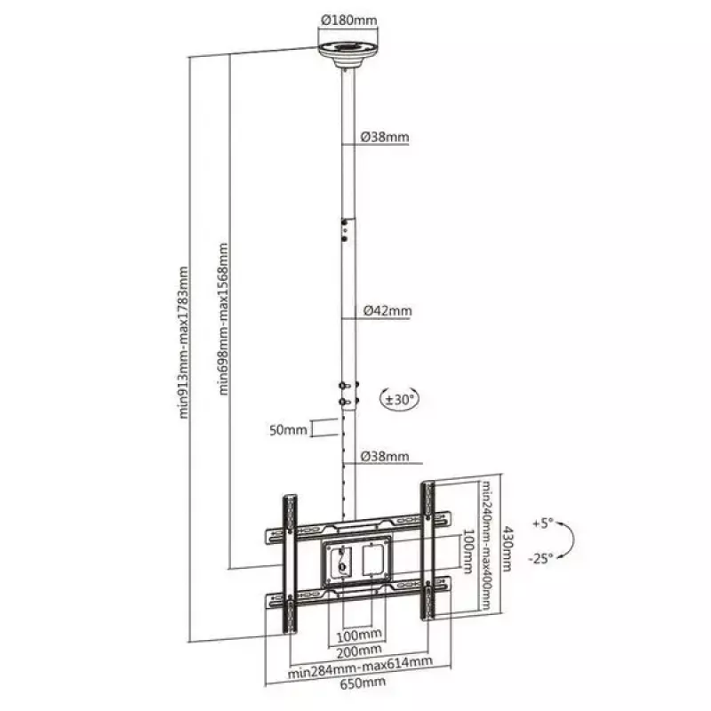Stropný držiak MACLEAN MC-803 pre LED/LCD monitory 23–100 palcov do 50 kg VESA 600×400