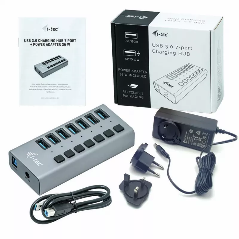 i-tec USB 3.0 nabíjací HUB 7port + napájací adaptér 36 W