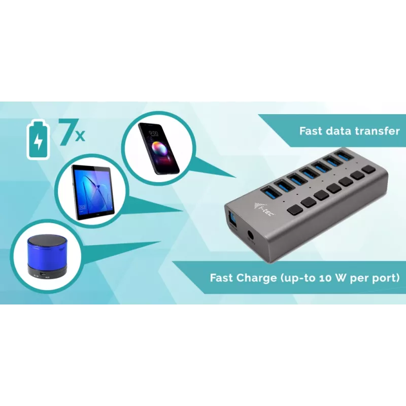 i-tec USB 3.0 nabíjací HUB 7port + napájací adaptér 36 W