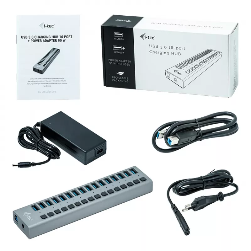 i-tec USB 3.0 nabíjací HUB 16 port + napájací zdroj 90 W