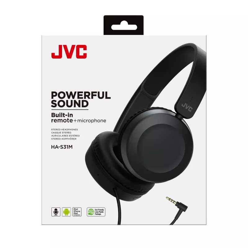 Headset JVC Powerful Sound Wired On Ear čierna, káblový, 10 - 26000 Hz, hovory/hudba, 140 g, Headset, čierna