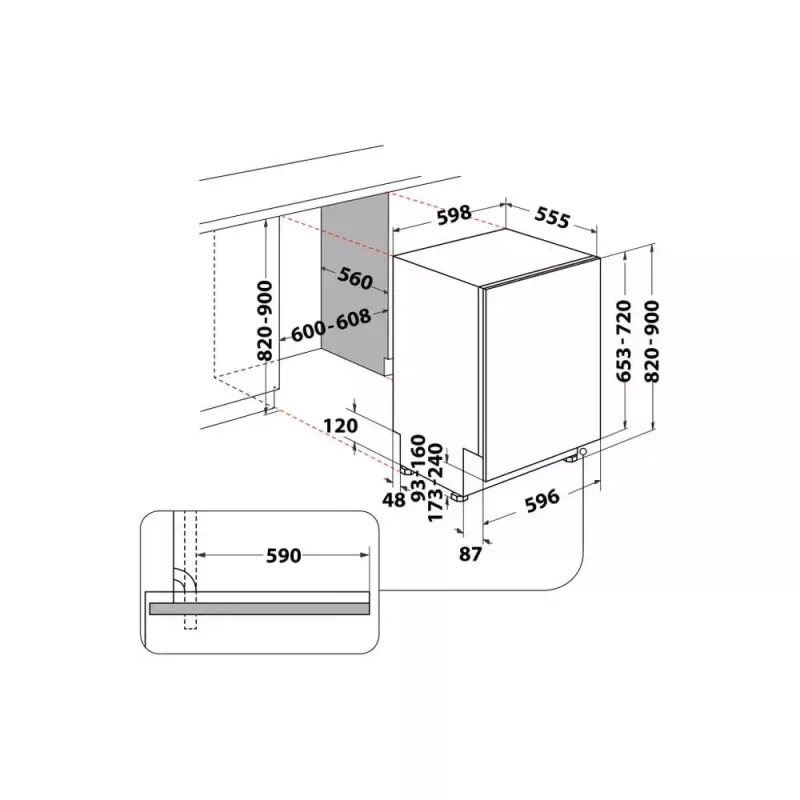 Čiastočne integrovaná umývačka riadu WHIRLPOOL WIC 3C26 F — 60 cm, 14 súprav, 46 dB, energetická trieda E
