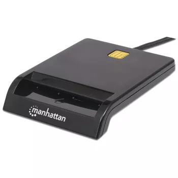 Čítačka kontaktných čipových kariet MANHATTAN 102049 — USB 2.0, kábel 1,05 m, čierna, ABS puzdro