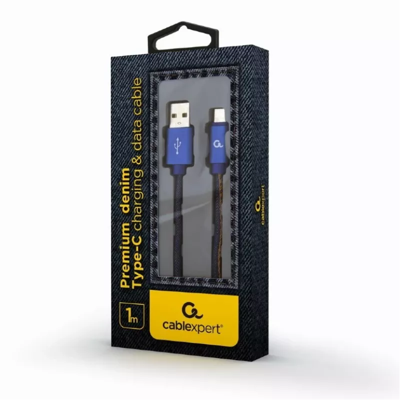 GEMBIRD Premium Jeans (denim) Type-C USB kábel s kovovými konektormi, 1 m, modrá
