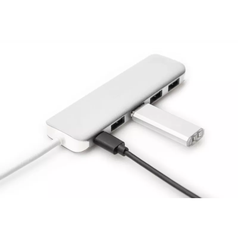DIGITUS USB-C HUB 4-port PD 4x USB 3.0, 1x PD nabíjanie, sivý