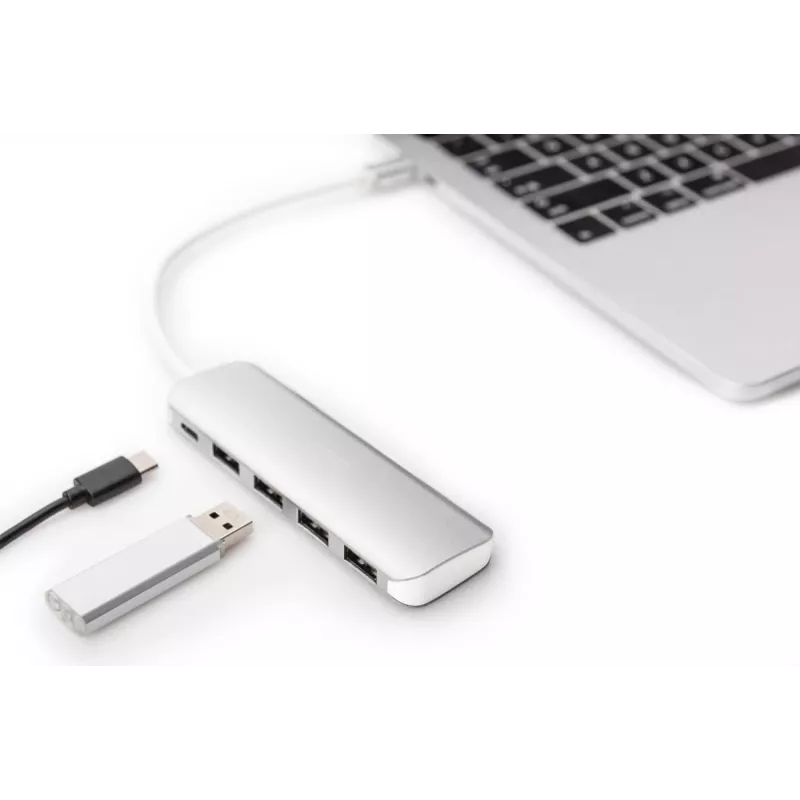 DIGITUS USB-C HUB 4-port PD 4x USB 3.0, 1x PD nabíjanie, sivý