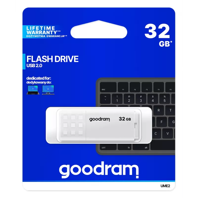 USB flash disk GOODRAM UME2 32 GB USB Type-A 2.0, čítanie 20 MB/s, zápis 5 MB/s, biely, plast