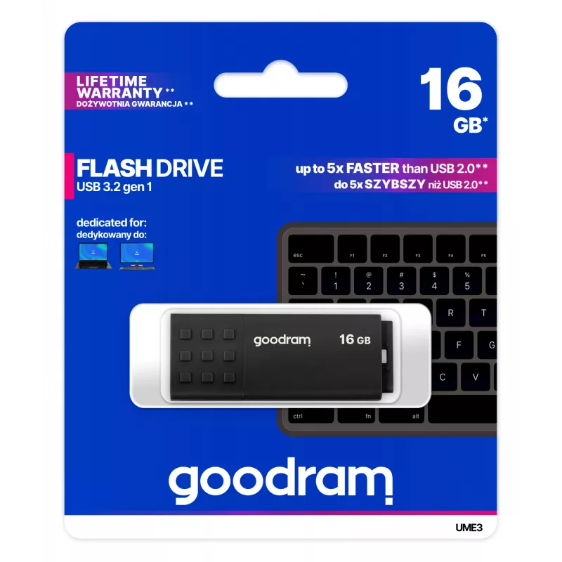 USB kľúč GOODRAM UME3 16 GB USB Type-A 3.2 Gen 1 (USB 3.0), čierny, 60/20 MB/s