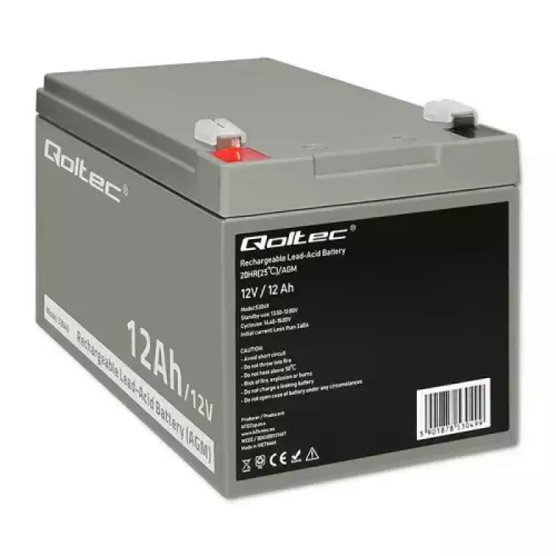 UPS batéria QOLTEC 53049, VRLA AGM 12 V 12 Ah, sivá, 150×98×95 mm