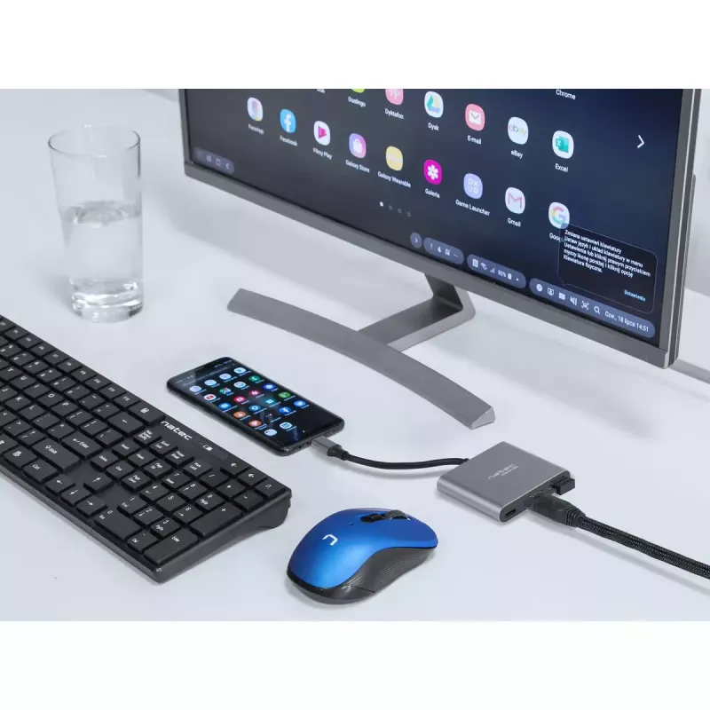 NATEC Fowler Mini viacportový adaptér USB-C, USB-C PD, USB 3.0, HDMI 4K, sivý