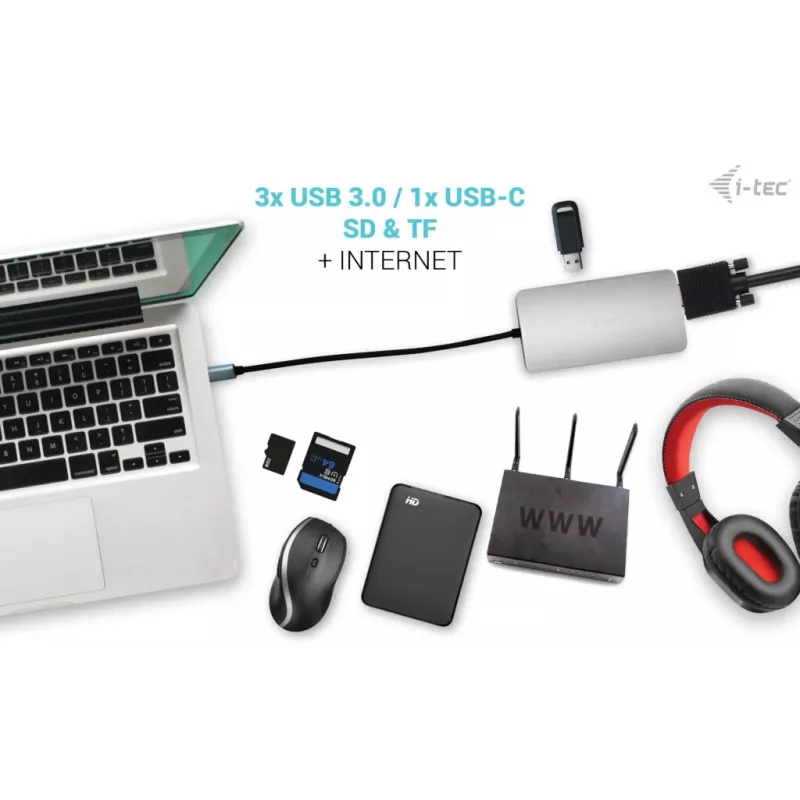 Dokovacia stanica i-tec Metal USB-C Travel Nano Dock HDMI/VGA s LAN + Power Delivery 100 W