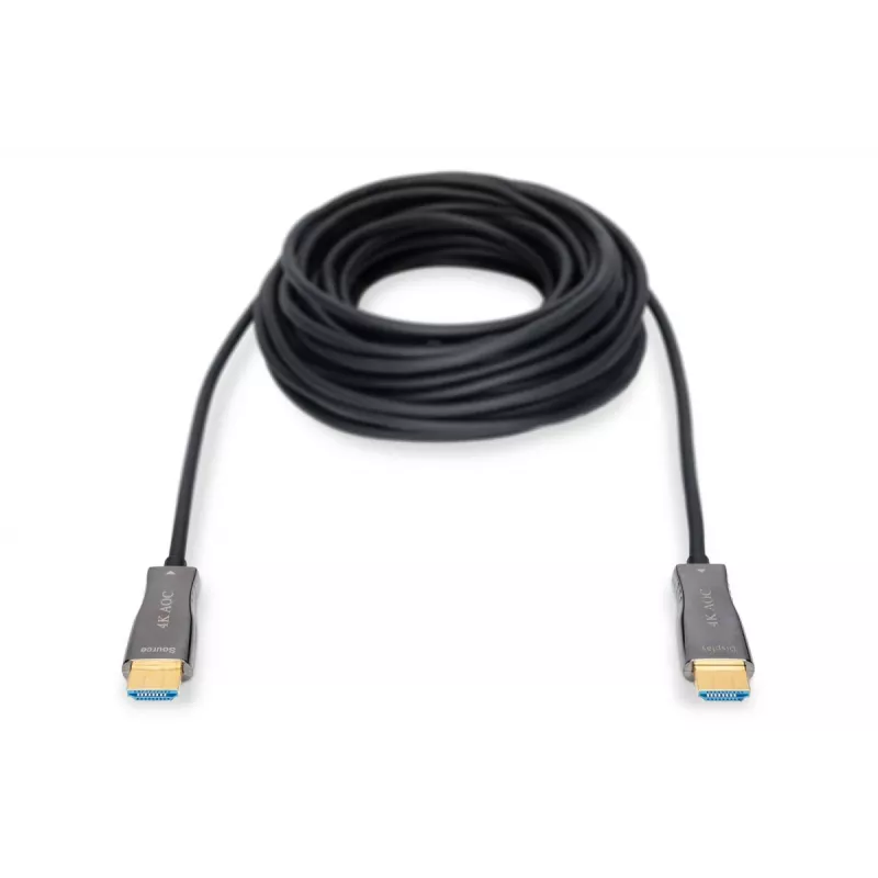 DIGITUS HDMI AOC hybridný sklenený kábel, Type A M/M, 15m UHD 4K@60Hz, CE, čierny