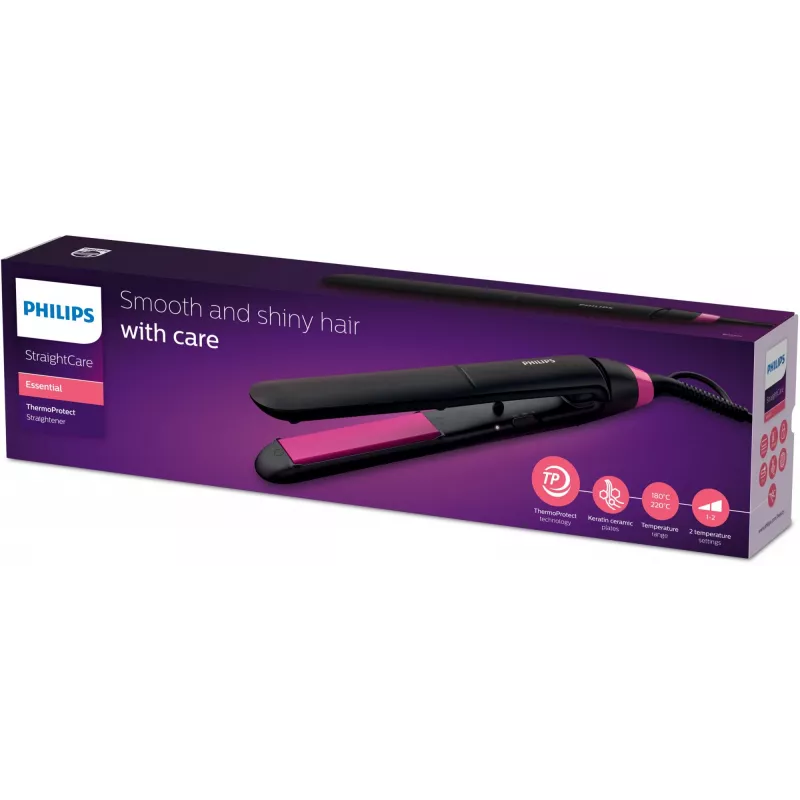 Žehliaca kefa Philips StraightCare Essential ThermoProtect BHS375/00 — keramické platne 28 mm, 2 stupne teploty, max. 220 °C