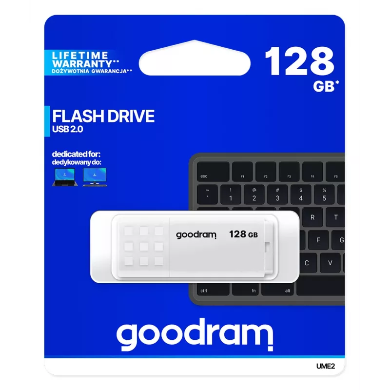 USB kľúč GOODRAM UME2 128 GB USB 2.0 Type-A, biely, 20 MB/s čítanie, 5 MB/s zápis