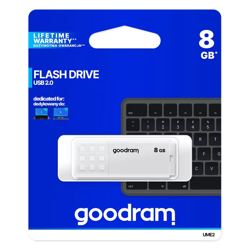 USB kľúč GOODRAM UME2 8 GB USB 2.0 Type-A, biely, 20 MB/s čítanie, 5 MB/s zápis