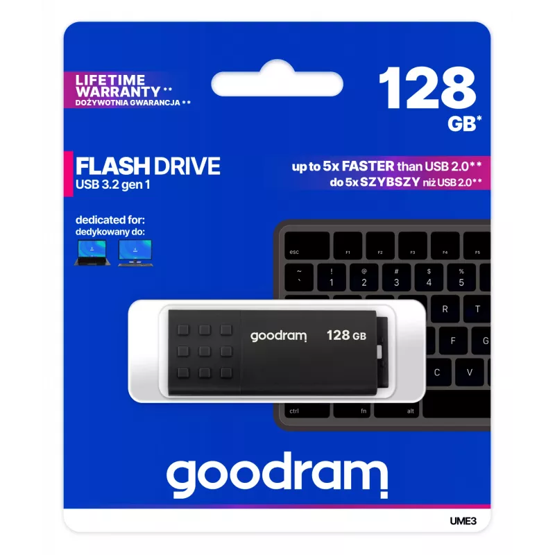 USB flash disk GOODRAM UME3 128 GB USB Type-A 3.2 Gen 1 (čierna, 60 MB/s čítanie, 20 MB/s zápis)