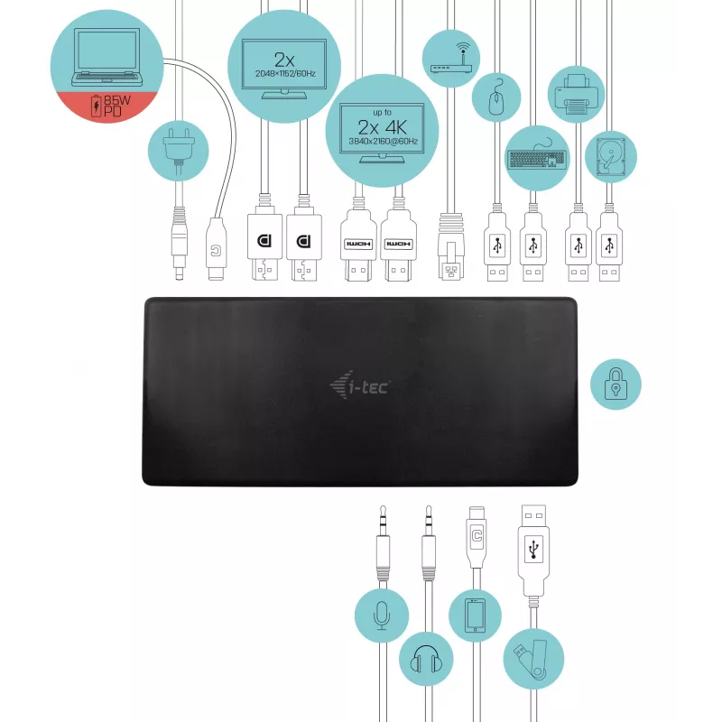 Dokovacia stanica i-tec USB-C Quattro Display Docking Station s Power Delivery 85 W