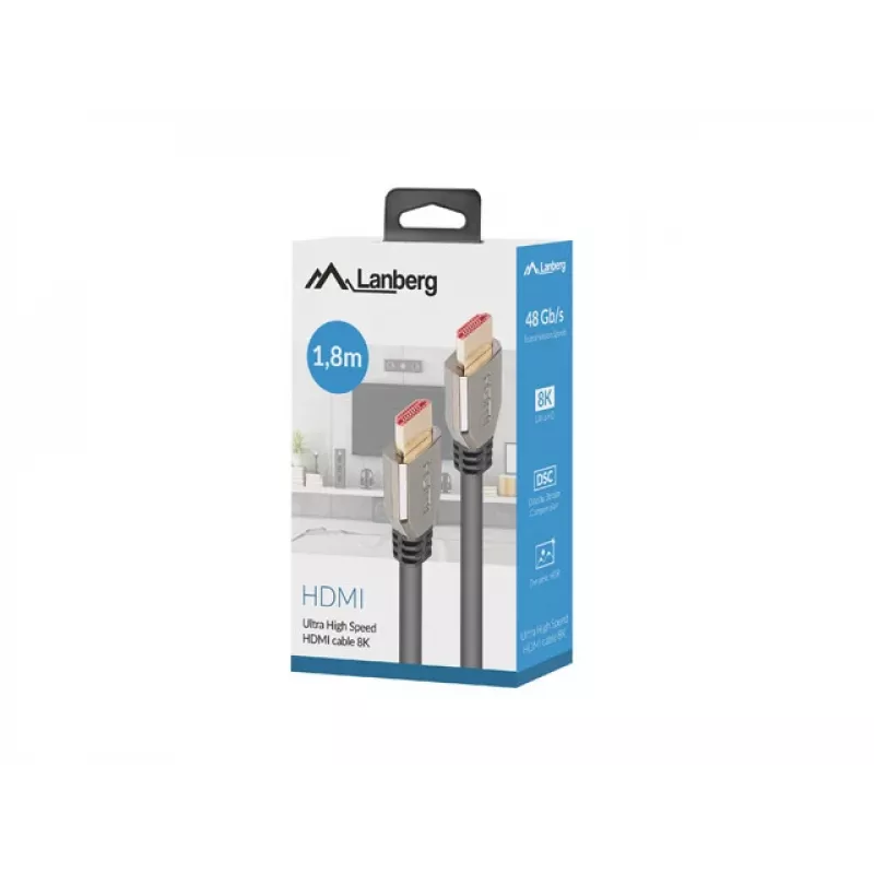 Lanberg CA-HDMI-30CU-0018-BK kábel HDMI v2.1, 1,8 m, 8K 60 Hz, čierny