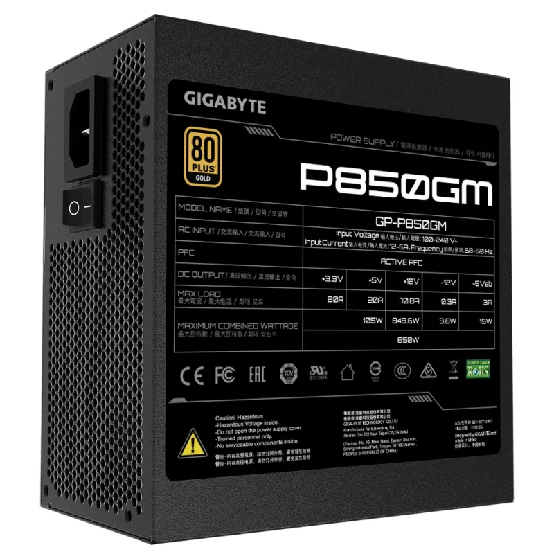 GIGABYTE P850GM napájací zdroj 850 W 20+4 pin ATX ATX čierny