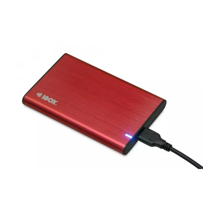 Puzdro na HDD/SSD IBOX HD-05 červená 2,5 inch — USB 3.2 Gen 1 (5 Gbit/s), JMicron JMS578, až do 10 TB
