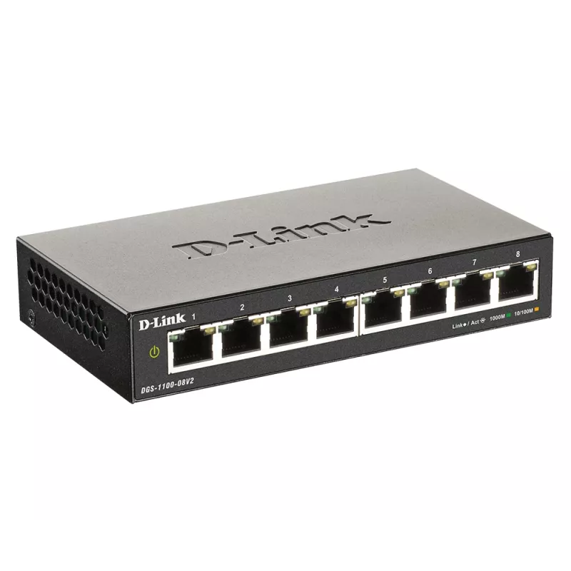 D-Link DGS-1100-08V2 Managed L2 Gigabit Ethernet (10/100/1000) čierny