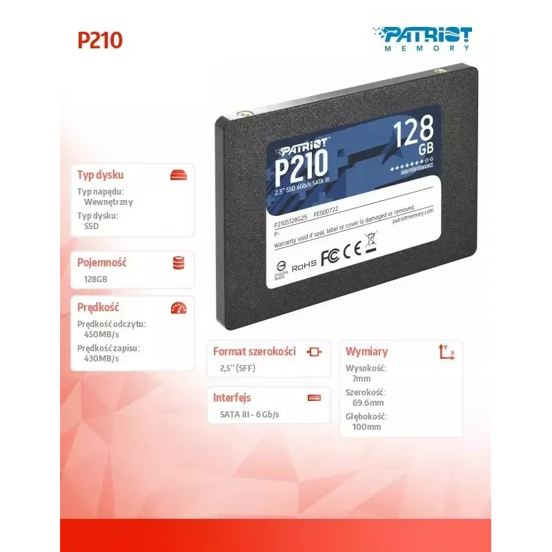 Patriot Memory P210 2,5 palca 128GB Serial ATA III 450/350 MB/s
