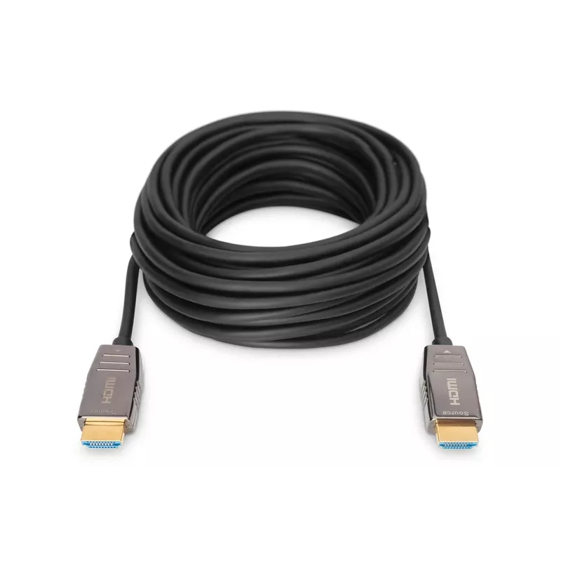 DIGITUS HDMI AOC hybridný vláknový prepojovací kábel, Type-A konektor samec/samec, 10 m, UHD 8K@60Hz, CE, čierna
