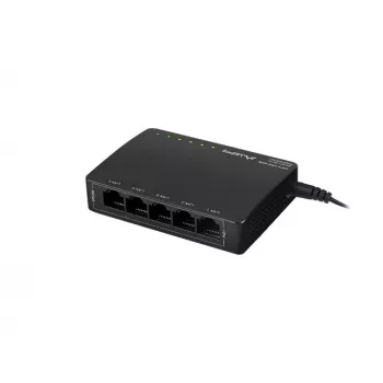 Neřízený sieťový switch LANBERG DSP3-1005-60W, 5x Gigabit RJ-45, 4x PoE+ (60 W celkom), 10 Gbit/s switching
